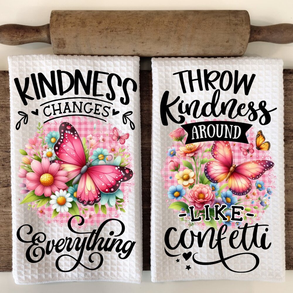Butterfly Kitchen Towel Set, Floral Hand Towels, Kitchen Towels Gift Idea